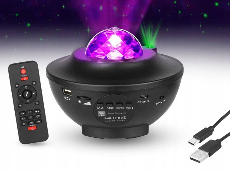 LAMEX Kula lampka nocna projektor RGB z bluetooth wbudowany głośnik pilot