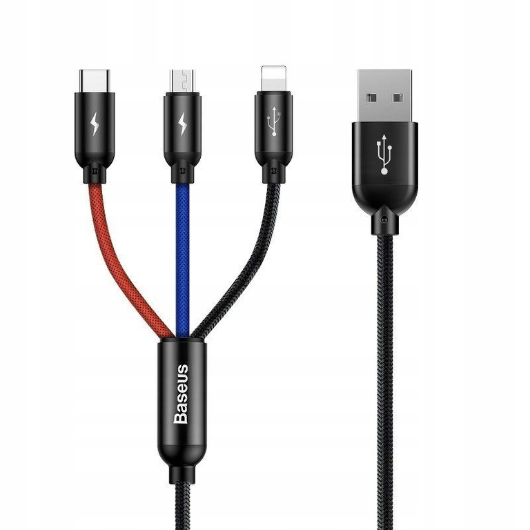BASEUS kabel ładowarka USB 3w1 USB-C microUSB iPhone Apple 3,5A 1,2m