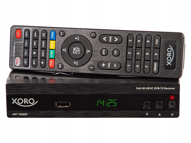 Dekoder tuner DVB-T2 XORO HEVC H.265 metalowa obudowa HRT 7624NP FullHD