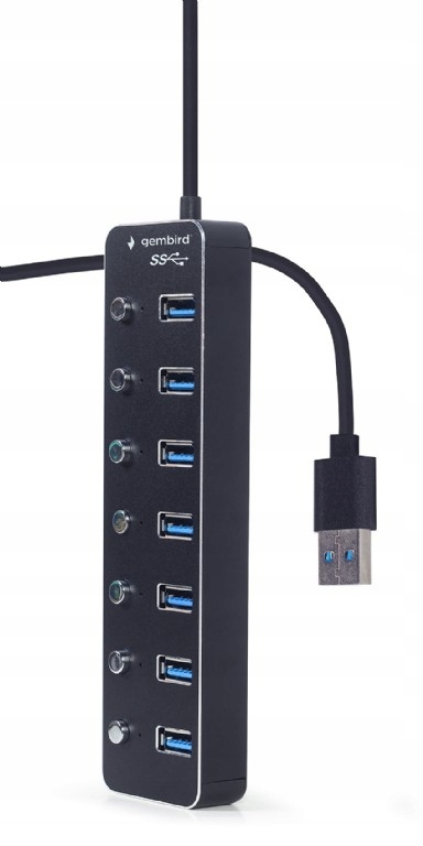 GEMBIRD HUB 7 portów USB 3.1 aktywny metalowy z przełącznikami + kabel (1)