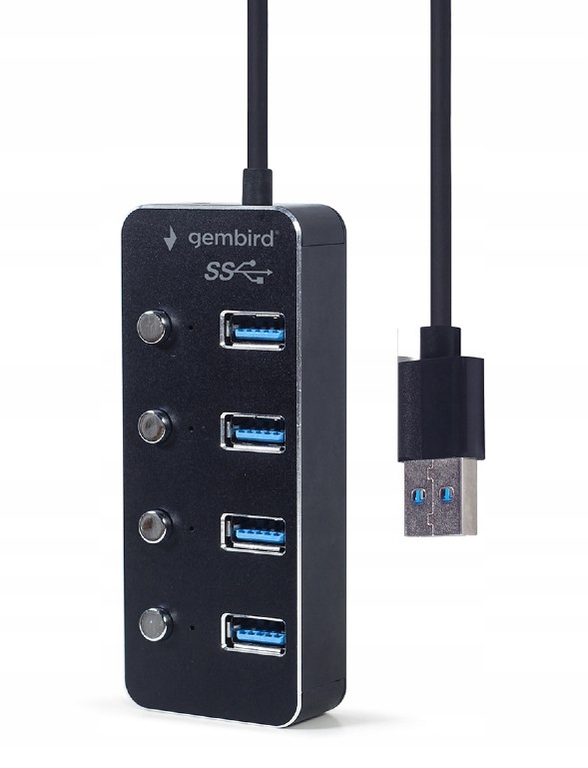 GEMBIRD HUB 4 porty USB 3.1 aktywny metalowy z przełącznikami + kabel