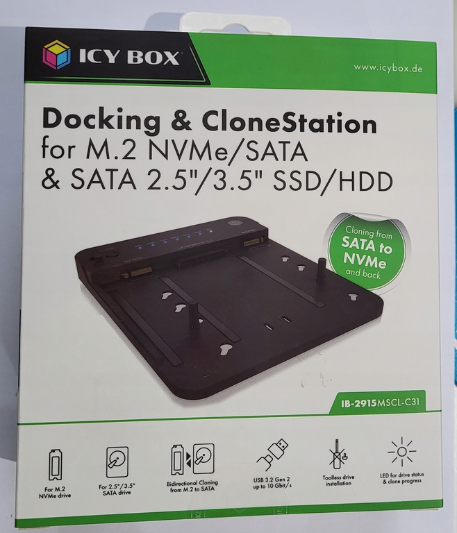 Icy Box stacja dokująca klonowanie do dysków SSD HDD M.2 NVME SATA 2,5 3,5